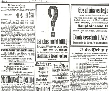 Zeitungsannonce im Mindelheimer Anzeigeblatt
